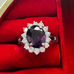 Silver Colored Simulated Amethyst Ring